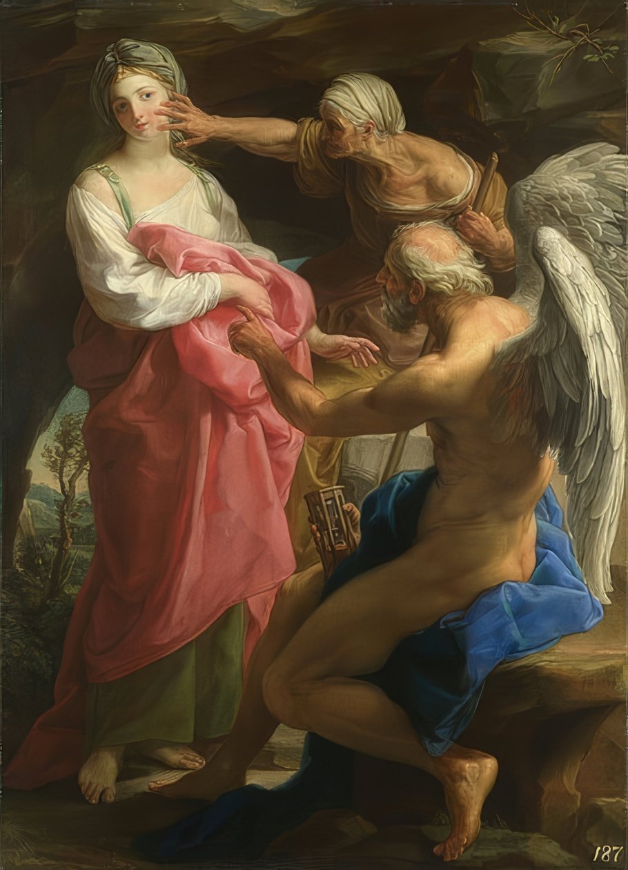 Zaman, güzelliği yok etmek için yaşlılığa emrediyor. 1746 by Pompeo Girolamo Batoni