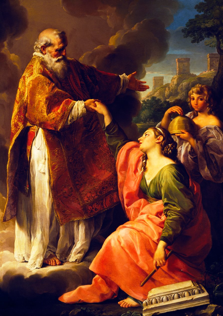 San Marino Cumhuriyeti yükseltiyor, Pompeo Batoni (1708-1787), resim. by Pompeo Girolamo Batoni