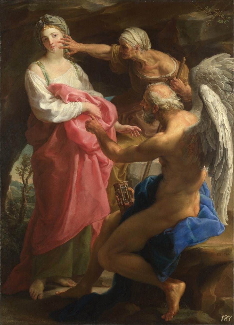 Zaman, Yaşlılığa Güzelliği yok etmesini emrediyor, 1746 by Pompeo Girolamo Batoni