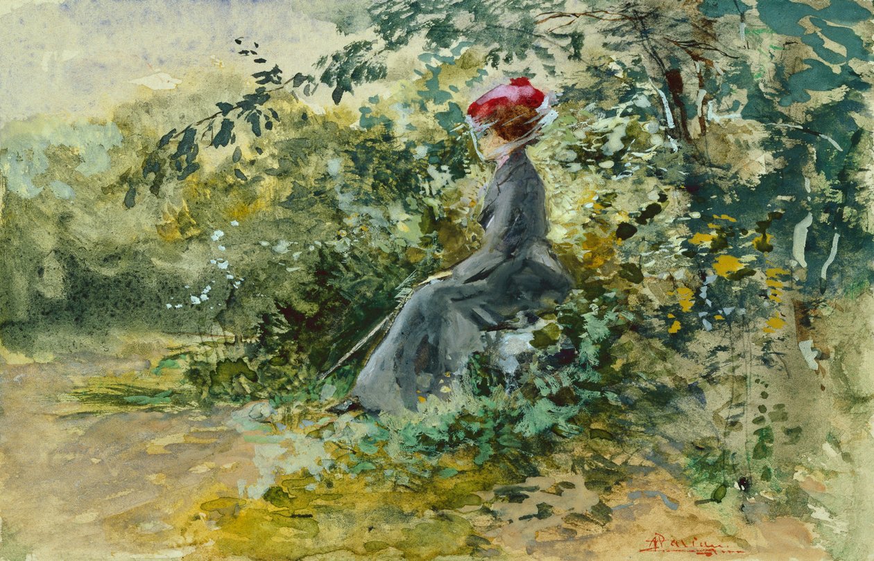 A Moments Rest (suluboya ve gövde rengi) by Pompeo Mariani
