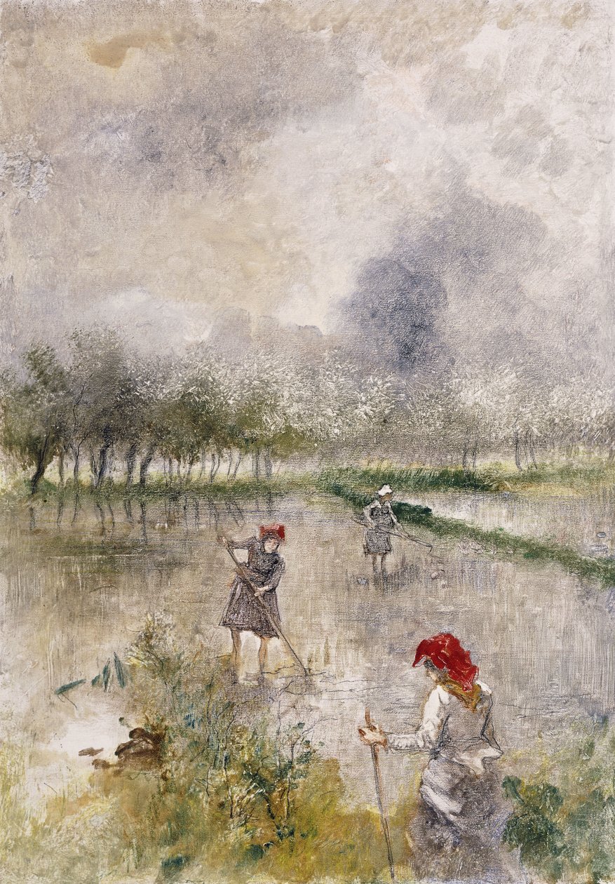 Pirinç Tarlalarında Kadın (renklerle basılmış, pastel boya ile yükseltilmiş monotip) by Pompeo Mariani