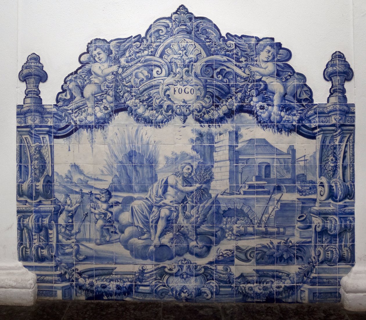 Ateşin alegorisi - Azulejos, boyalı çanak çömlek by Portuguese School