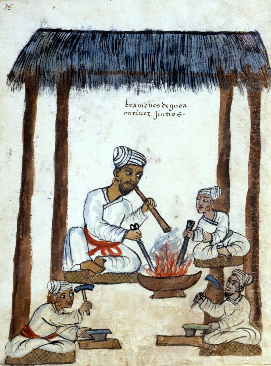 Brahman demirciler (Hindu dini). 16. yüzyıl Portekiz el yazması. Roma İncil. kazanatense by Portuguese School