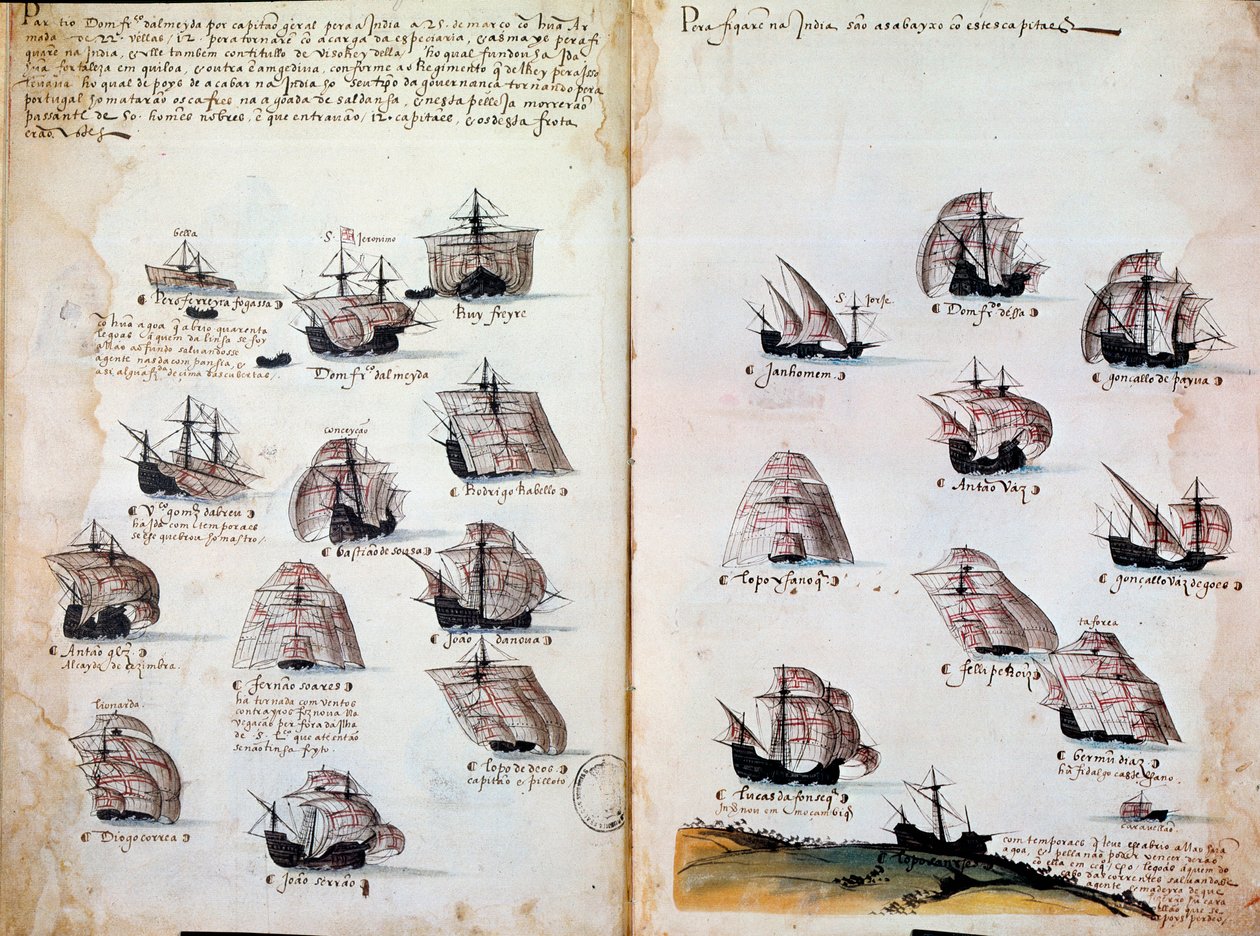 Savaş gemileri. Kral I. Manuel (1469 - 1521) döneminde Portekiz donanmasının anıları. 1505