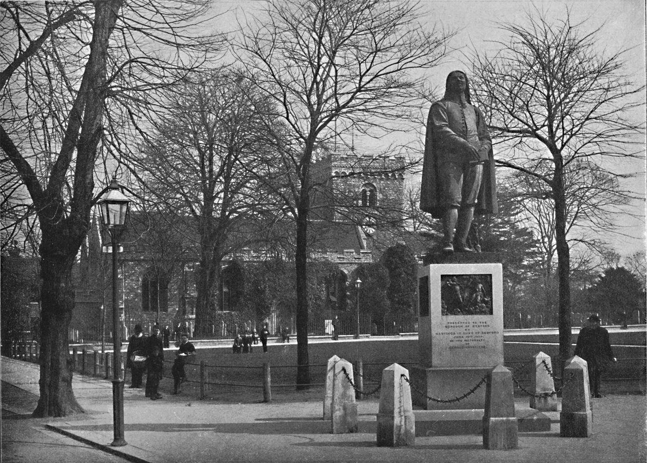 Bedford: Aziz Peter Kilisesi ve Bunyan Heykeli, c1896 by Poulton and Co