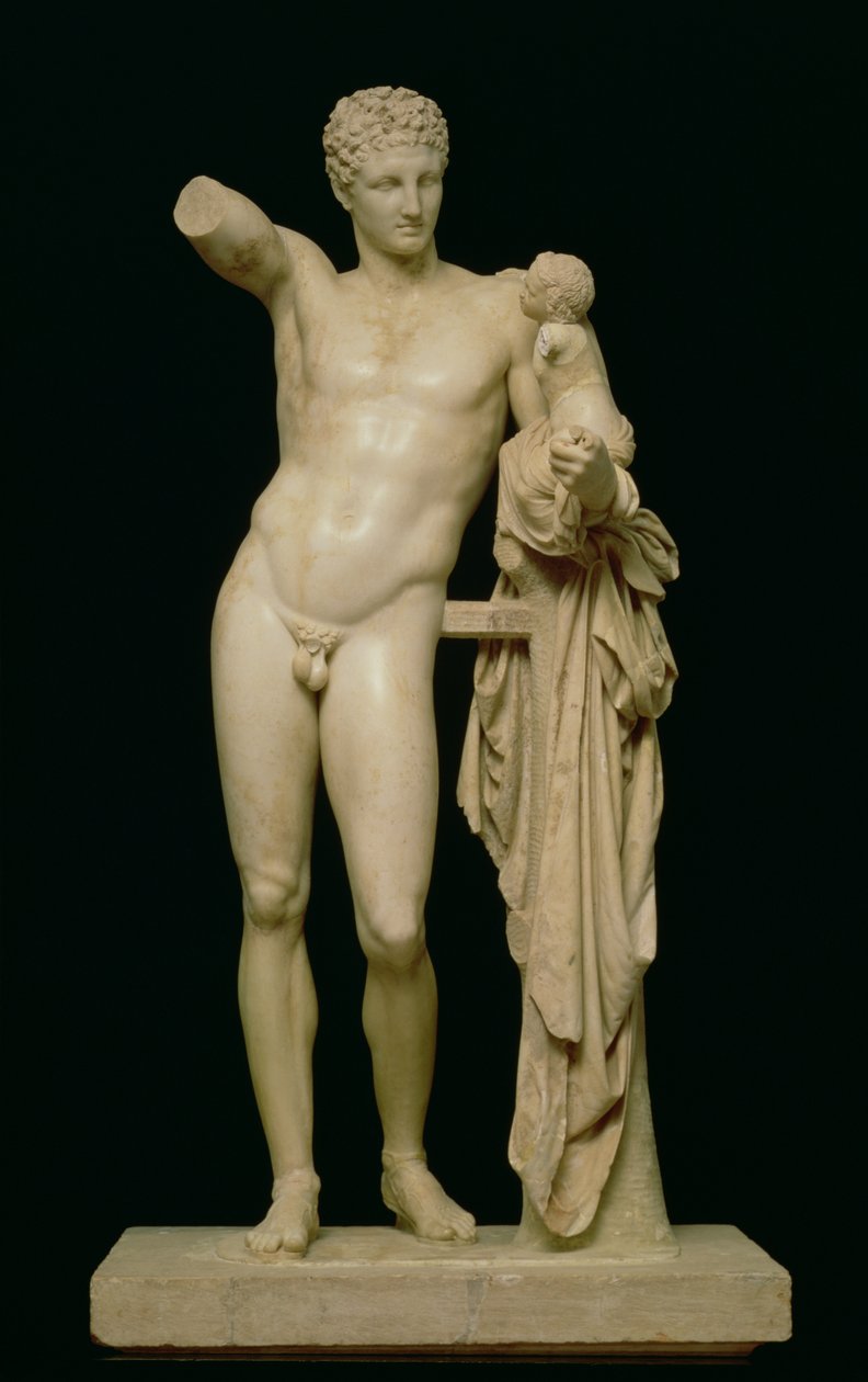 Hermes Heykeli ve Bebek Dionysos, MÖ 330 dolayları (parian mermeri) by Praxiteles