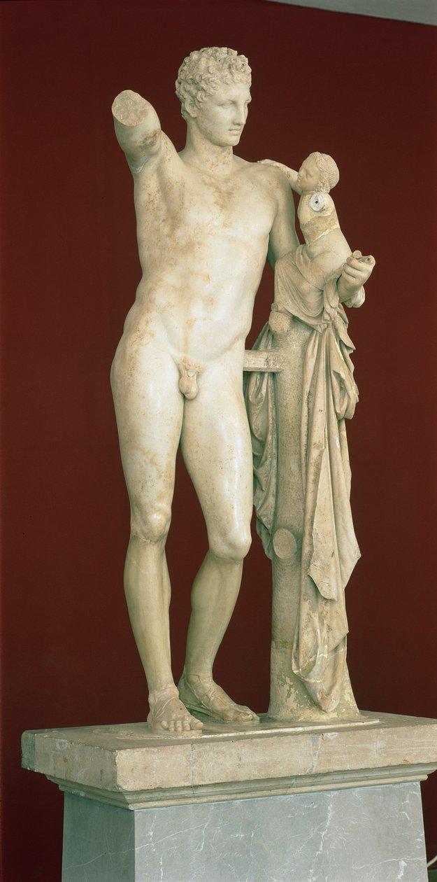 Hermes Heykeli ve Bebek Dionysos, MÖ 330 dolayları (parian mermeri) by Praxiteles
