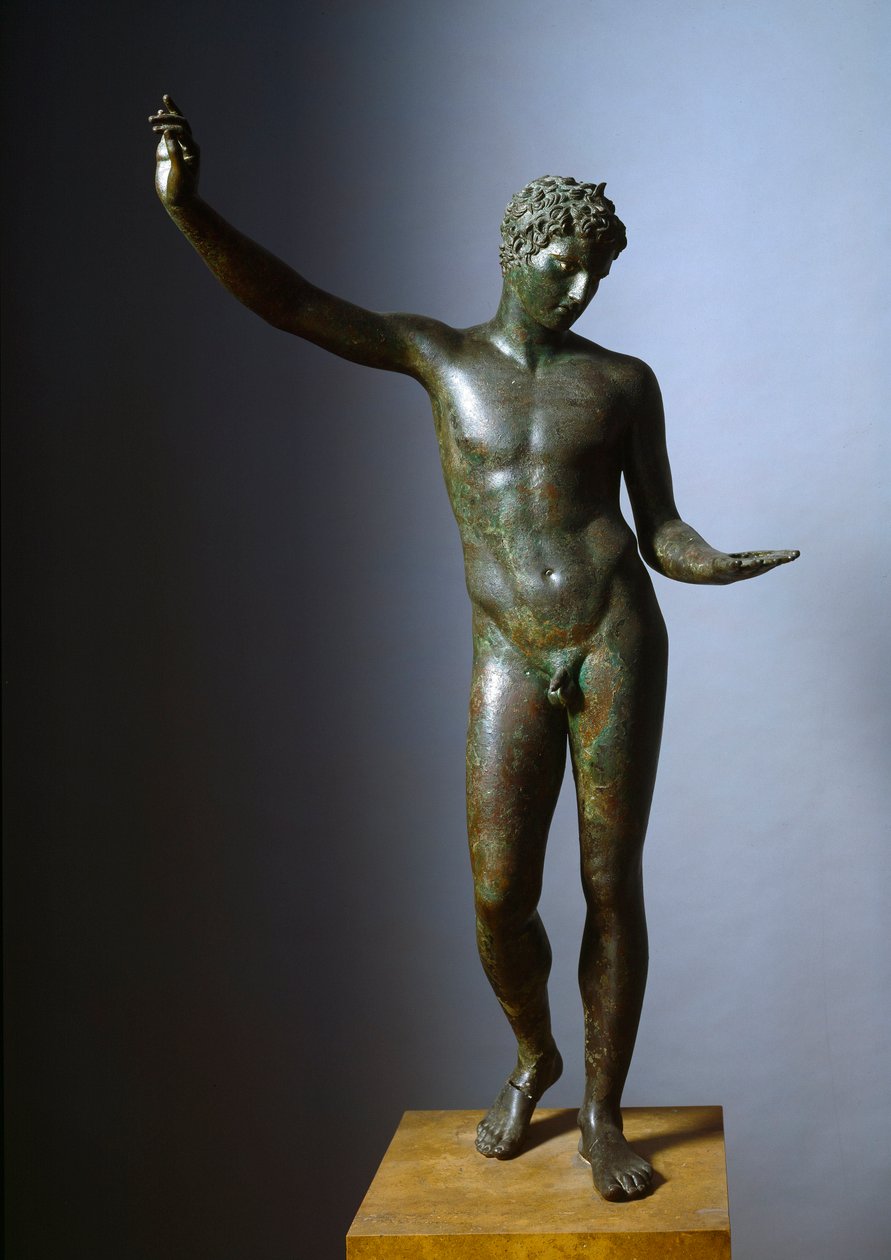 Yunan Sanatı: “” Maratonun genç adamı” (ephebe) Hermes genç veya genç sporcunun heykeli - Praxitele (MÖ 4. yüzyıl), MÖ 330 Dim. 130 cm - Atina, Ulusal Arkeoloji Müzesi - Marathon Boy veya Ephebe of Marathon - Bronz by Praxiteles