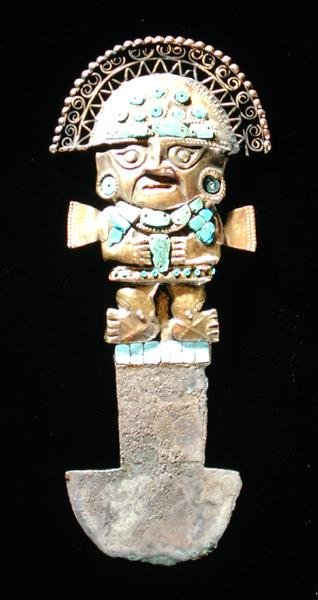 Naylamp, Chimu (altın ve yarı değerli taşlar) şeklinde Tumi veya tören bıçağı by Pre Columbian Pre Columbian