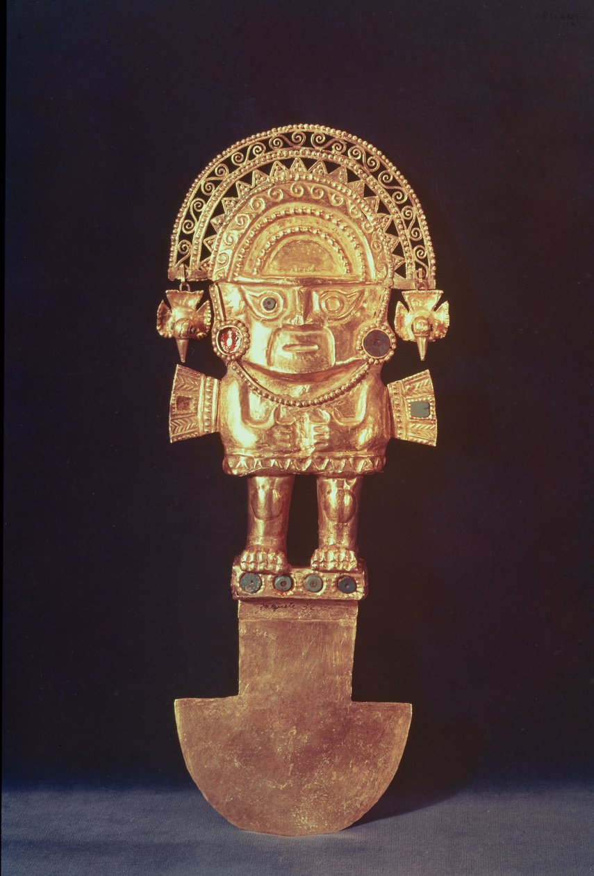 Naylamp, Chimu (altın ve yarı değerli taşlar) şeklinde Tumi veya tören bıçağı by Pre Columbian