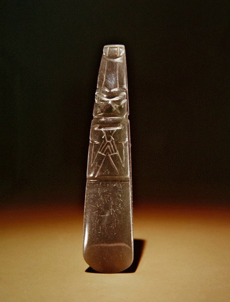 Guacimo, Linea Vieja bölgesinden Olmecoid kelt (yarı saydam deniz yeşili yeşim) by Pre Columbian Pre Columbian