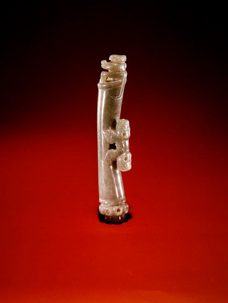 Guacimo, Linea Vieja bölgesinden dikey boncuk (yarı saydam açık mavi-yeşil yeşim) by Pre Columbian Pre Columbian
