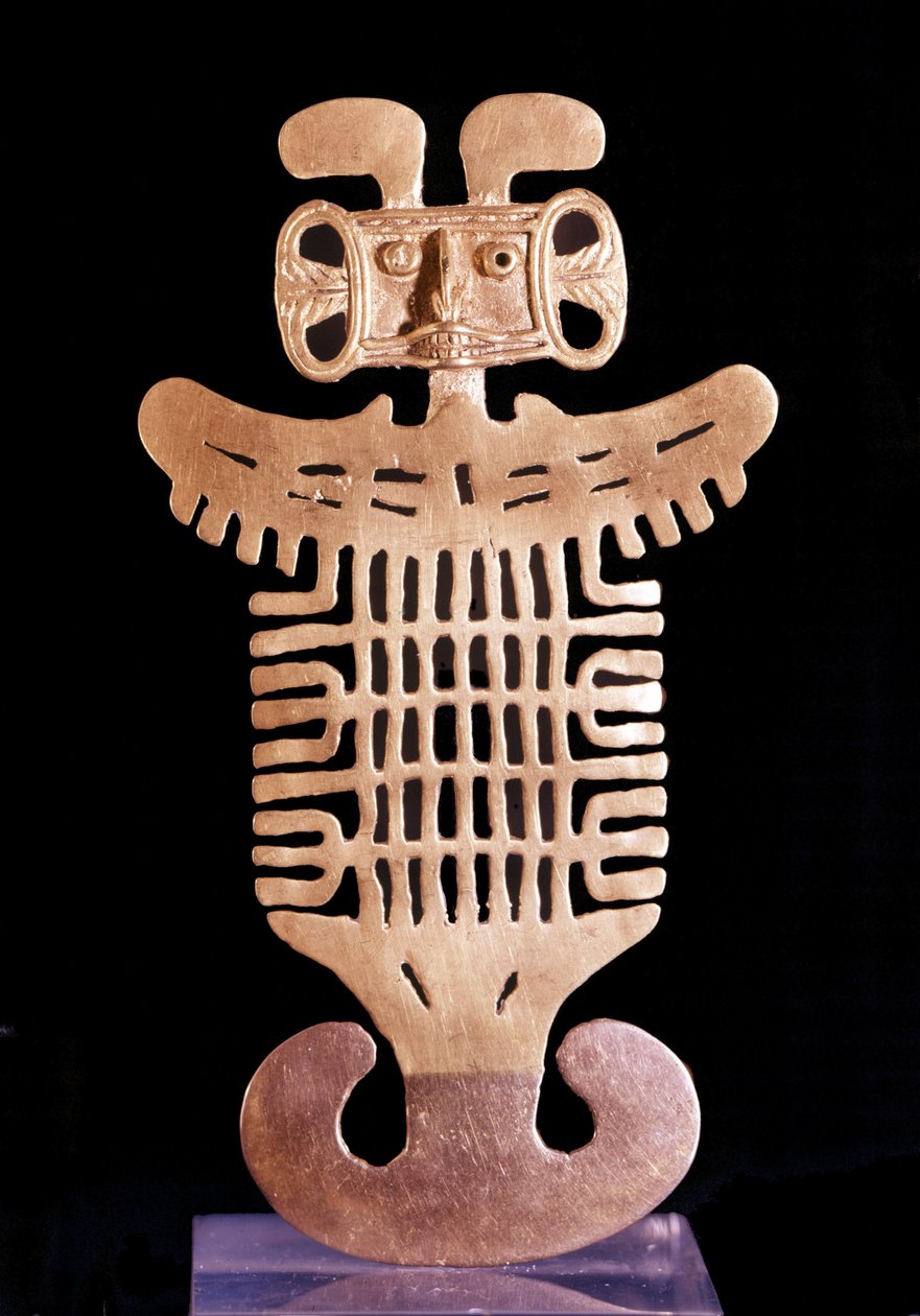 Kolomb öncesi sanat: Antropomorfik kolye. Tolima kültürünün (Kolombiya bölgesi) 5. ve 10. yüzyıllar arasında yapılan kalıplanmış altından mücevher. Metropolitan Sanat Müzesi, New York. by Pre Columbian Pre Columbian