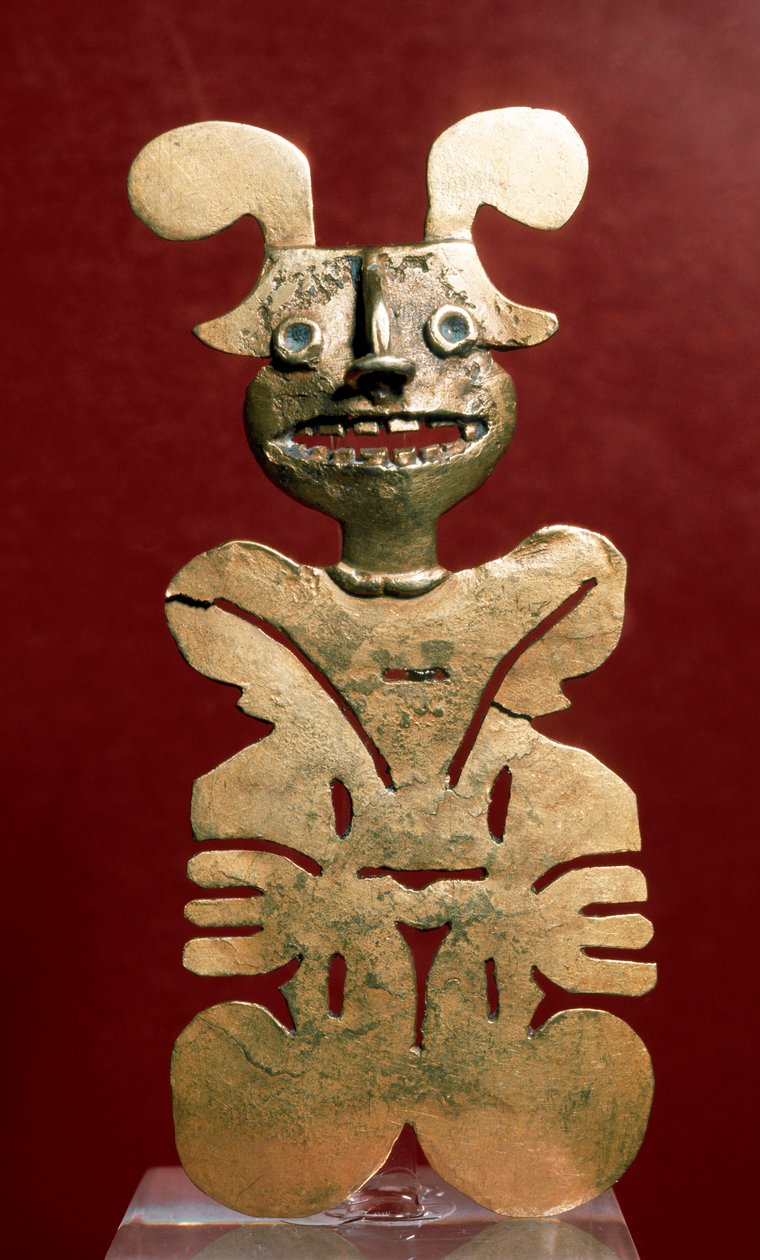 Kolomb öncesi sanat, Quimbaya uygarlığı (Kolombiya): altından antropomorfik heykelcik. 400-1400 AD. Bogota, Museo de Oro, Kolombiya by Pre Columbian Pre Columbian