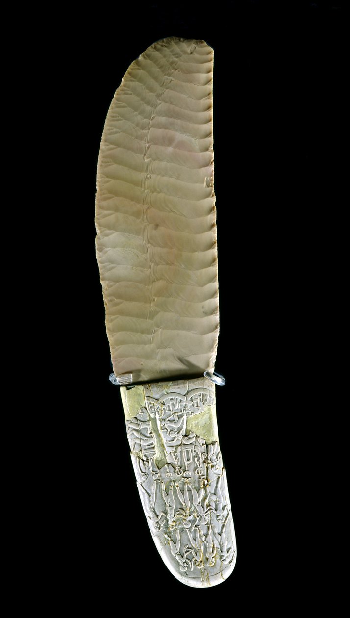 Savaş sahneleri ile oyulmuş bıçak, Gebel el-Arak, Naqada II döneminden, c.3500-3100 (çakmaktaşı ve su aygırı fildişi) by Predynastic Period Egyptian