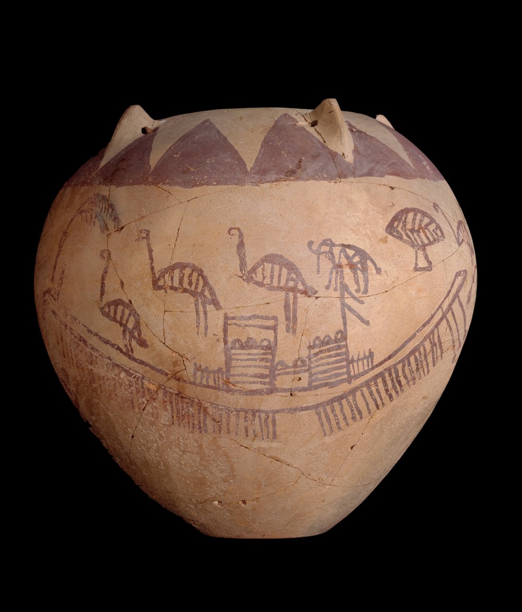 Tekneler ve hayvanlar da dahil olmak üzere boyalı süslemeli pişmiş kil kavanoz, MÖ 3400-3300 (kil) by Predynastic Period Egyptian