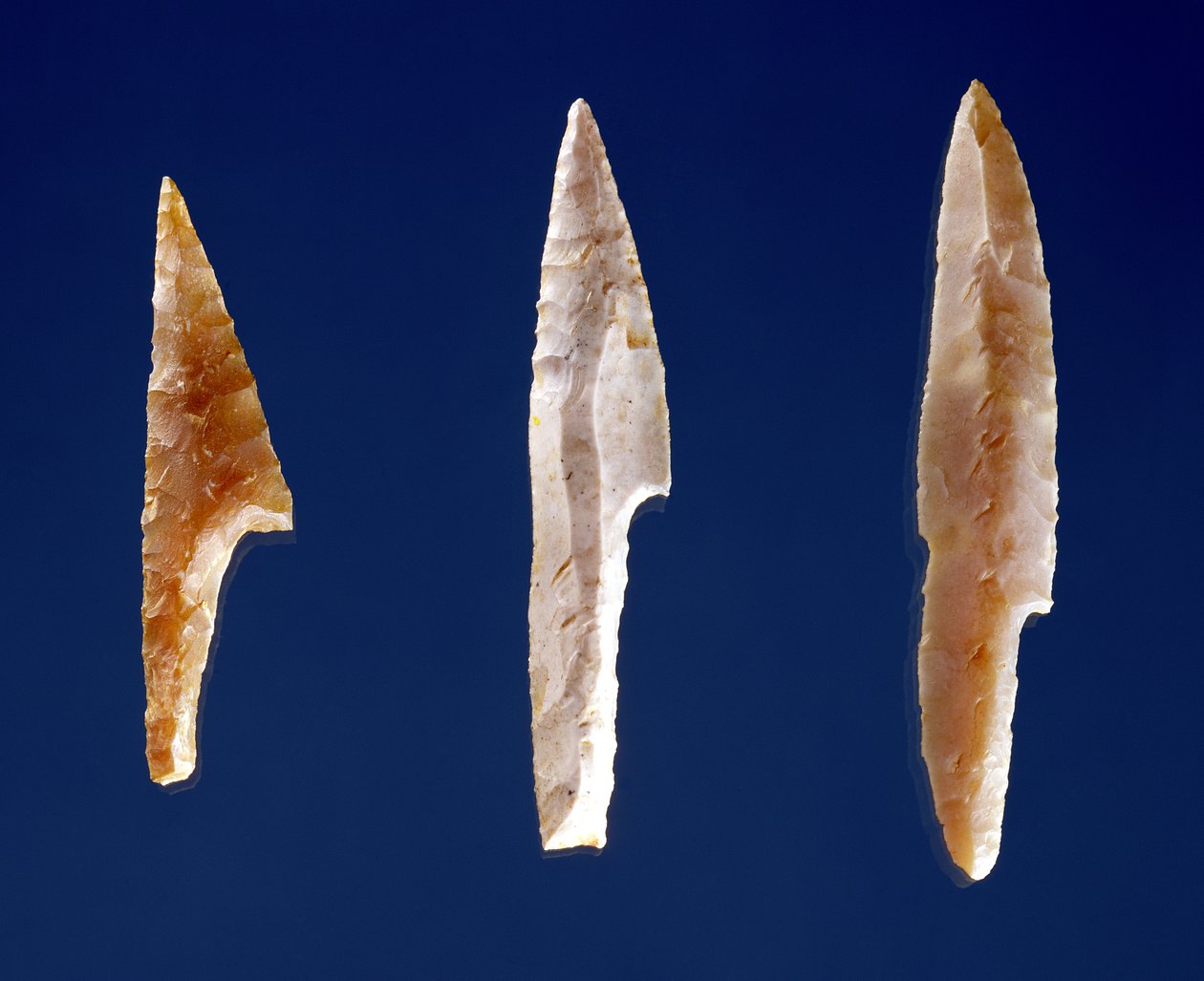 Three serrated points, from Volgu, Solutrean Period, 20000-15000 BC (flint) by Prehistoric