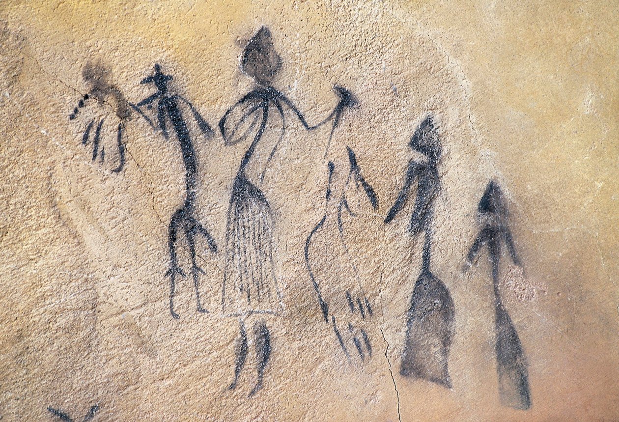 Stilize-natüralist tipte falik dans, Mezolitik sanat (duvar resmi) by Prehistoric Prehistoric