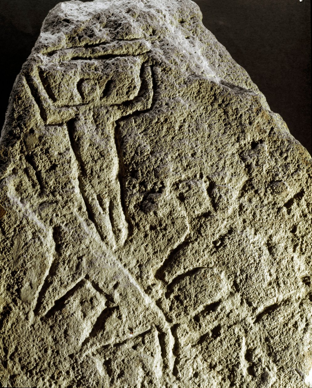 Tarih öncesi, kaya sanatı: petroglif (taş üzerine grafiti) bir av sahnesinin mezarı, neolitik, taş devri by Prehistoric Prehistoric