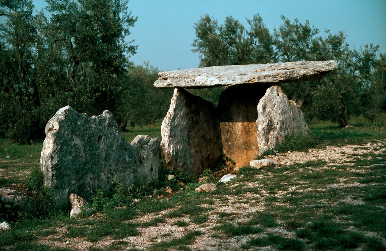 Prehistorya: Giriş koridoru ile Chianca dolmeninin görünümü. Taş Devri, Neolitik. MÖ 6.-3. yy. Bisceglie, Puglia, İtalya by Prehistoric Prehistoric