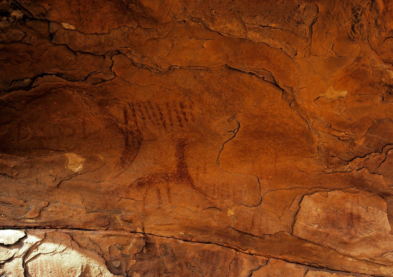 Prehistorya: duvar resmi. Taş Devri 5000-2000 M.Ö. Taghit, Haut plato du Hoggar (Ahaggar), Cezayir by Prehistoric Prehistoric