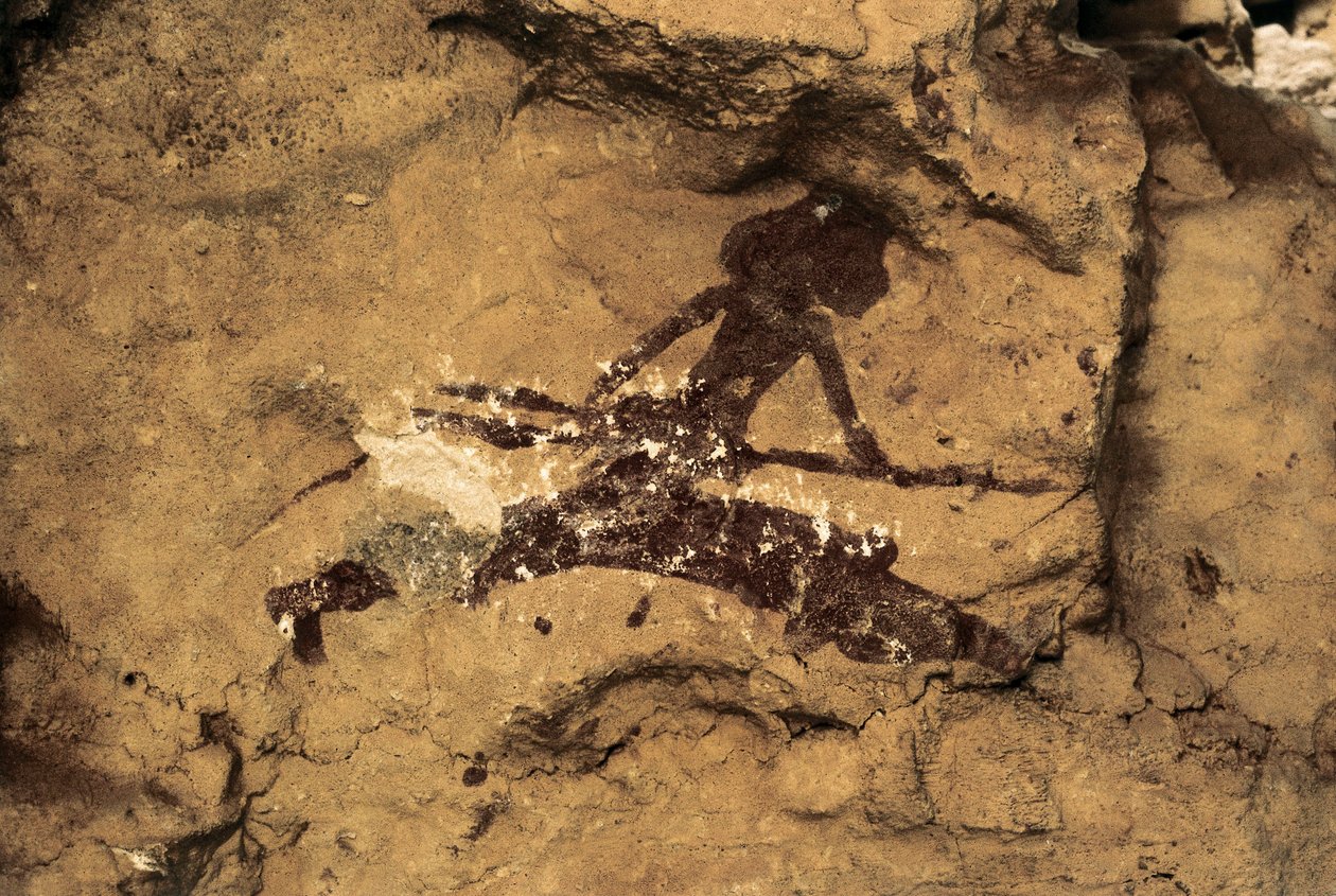 Rock Art: kadın avcısı. Tarih Öncesi, Üst Paleolitik. Tio Garroso Mağarası, İspanya. by Prehistoric Prehistoric