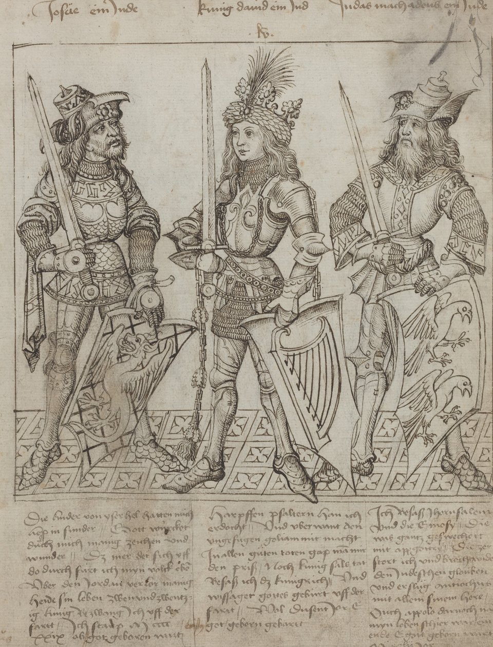Joshua, Kral David ve Judas Maccabeus by Primary Master of the Strassburg Chronicle