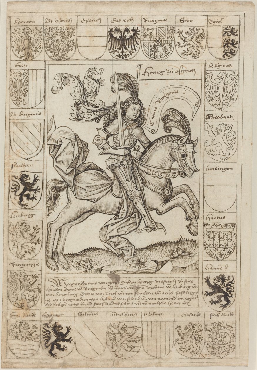 Maximilian, Avusturya Dükü, At Sırtında by Primary Master of the Strassburg Chronicle