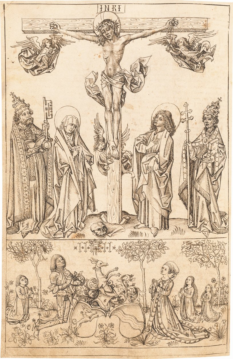 Bakire ve Azizler ve Hungerstein Ailesi ile Çarmıha Gerilme by Primary Master of the Strassburg Chronicle