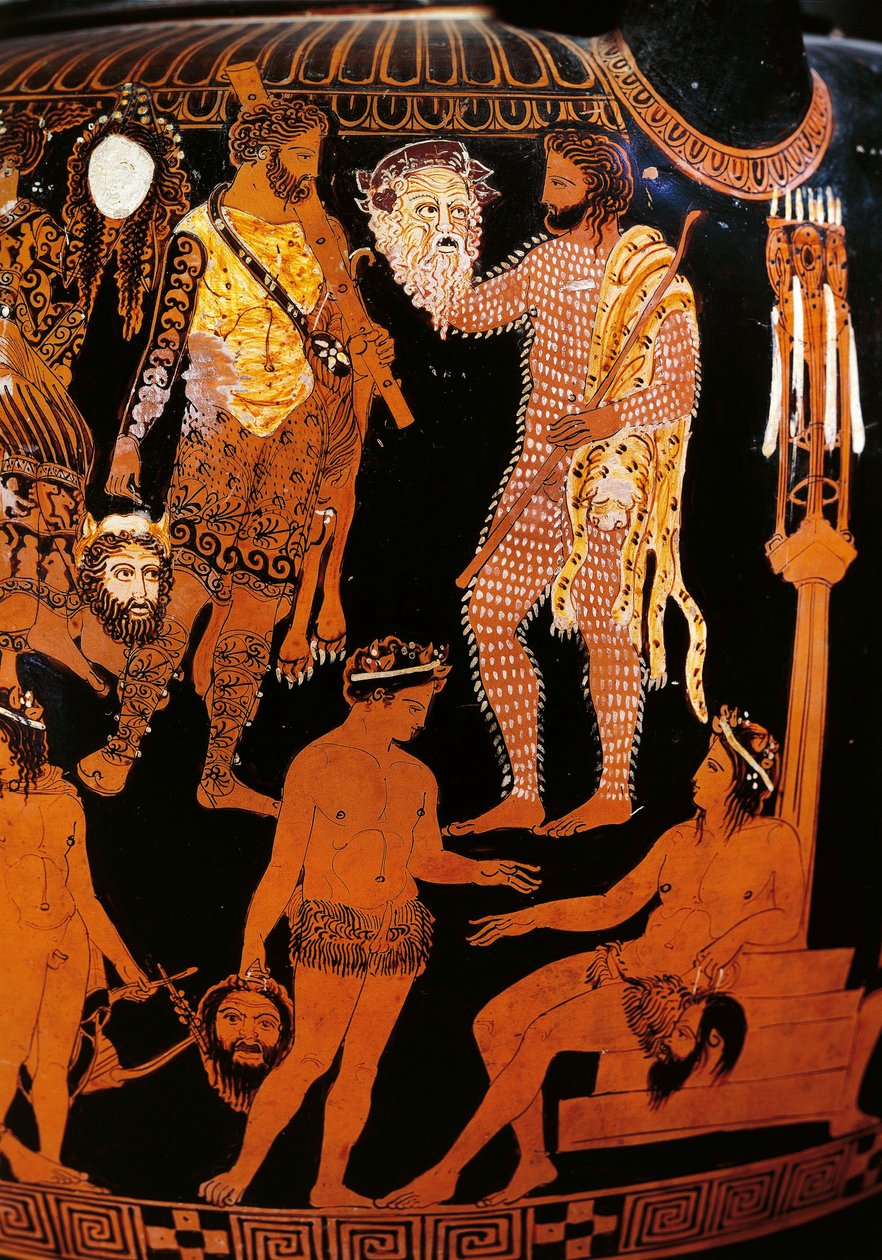 Pronomos Vazosu, kırmızı figürlü krater. Dionysos ve Ariane
