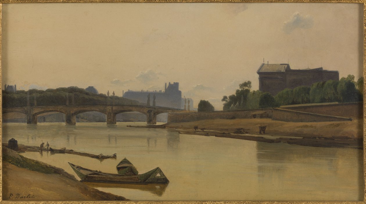 Le pont de la Concorde vu du quai de la Conférence, 1830 civarı, 1830 civarı (tuval üzerine yağlıboya) by Prosper Barbot