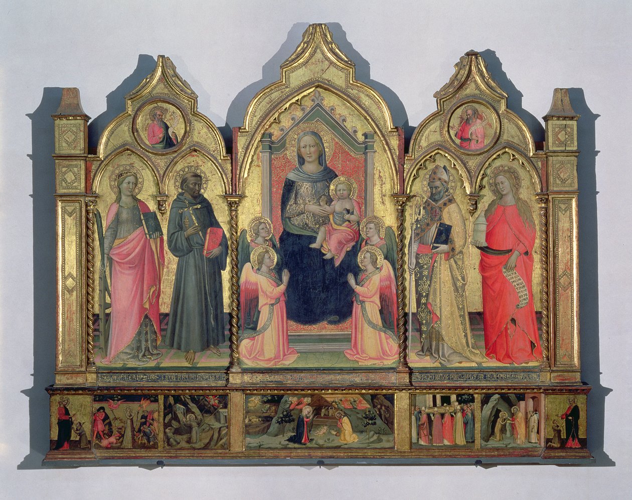 Madonna ve Çocuk, St. Catherine, St. francis, St. Zenobius ve St. Mary Magdalene ile birlikte (tempera dn paneli) by Pseudo Ambrogio di Baldese