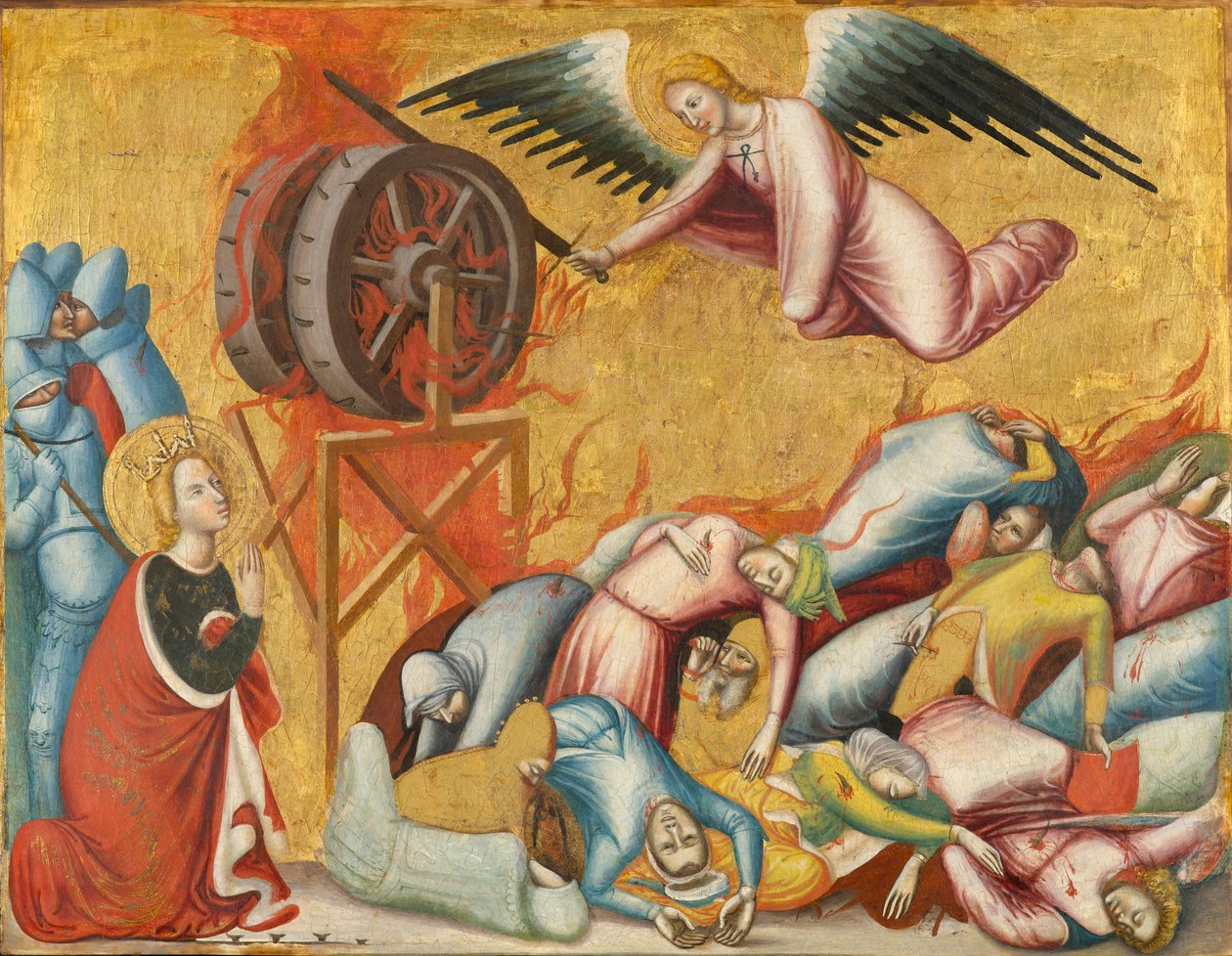 İskenderiyeli Azize Katerina Çarktan Kurtulmuş, c.1325-1330 (panelde tempera ve altın varak) by Pseudo Jacopino di Francesco