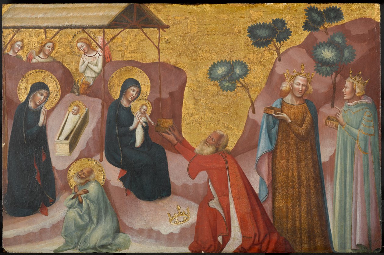 Doğuş ve Büyücülerin Tapınması, 1325-1330 dolaylarında (panelde tempera ve altın varak) by Pseudo Jacopino di Francesco