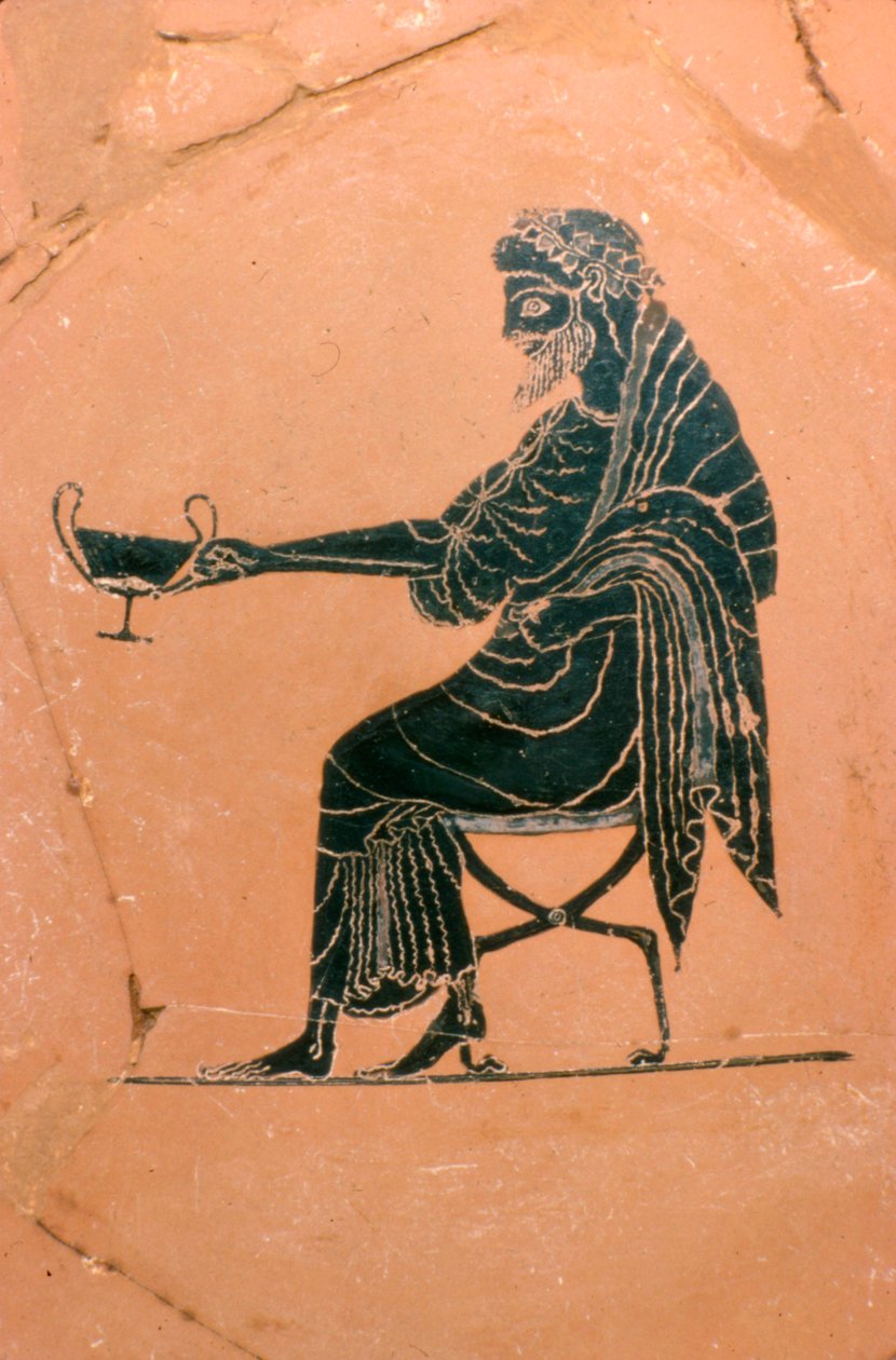 Dionysos Oturan, Yunan Tabağı, Psiax tarafından boyanmış, c520 M.Ö. by Psiax