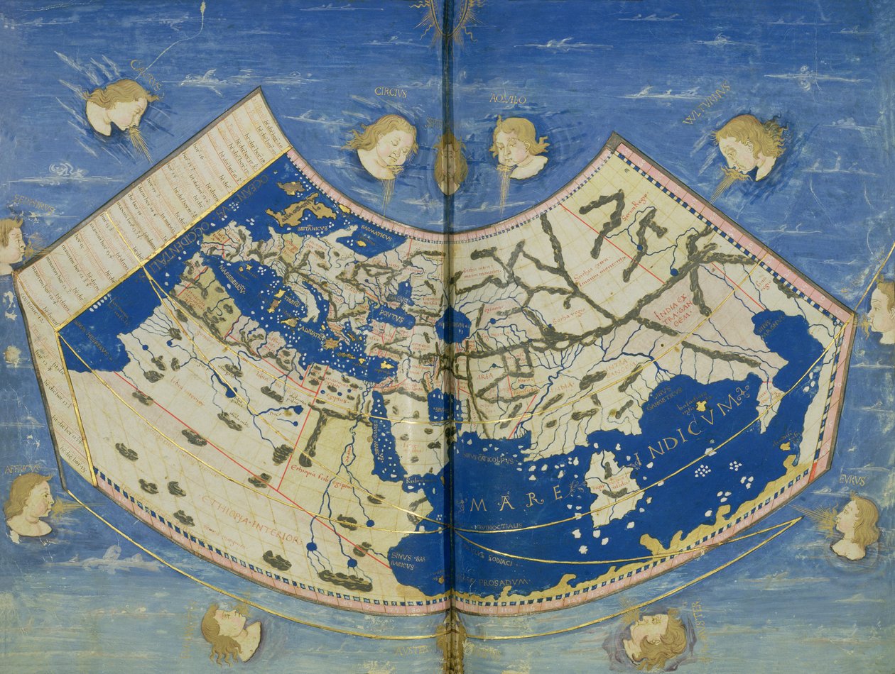 Ms Lat 463 Fol.75v-76r On İki Rüzgarlı Dünya Haritası by Ptolemy