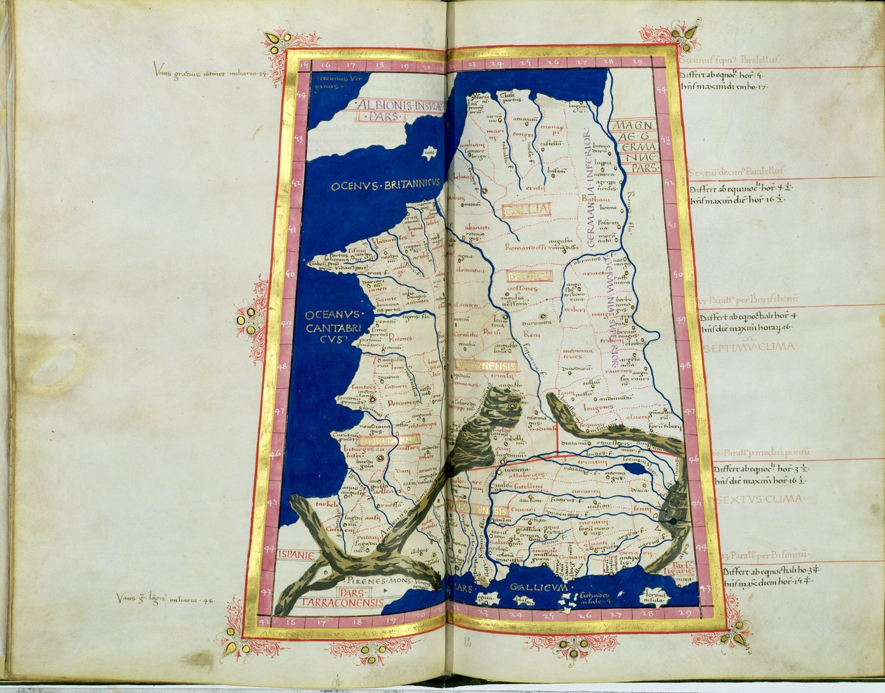 Ms Lat 463 fol.81v-82r Galya, Belçika, Lyon ve Aquitaine Haritası by Ptolemy