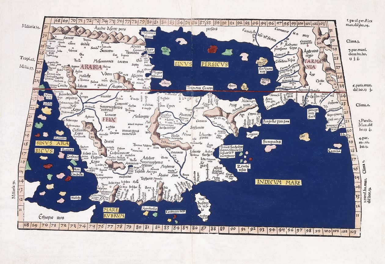 Arabistan, Basra Körfezi ve Hint Denizi Haritası, 1541 by Ptolemy