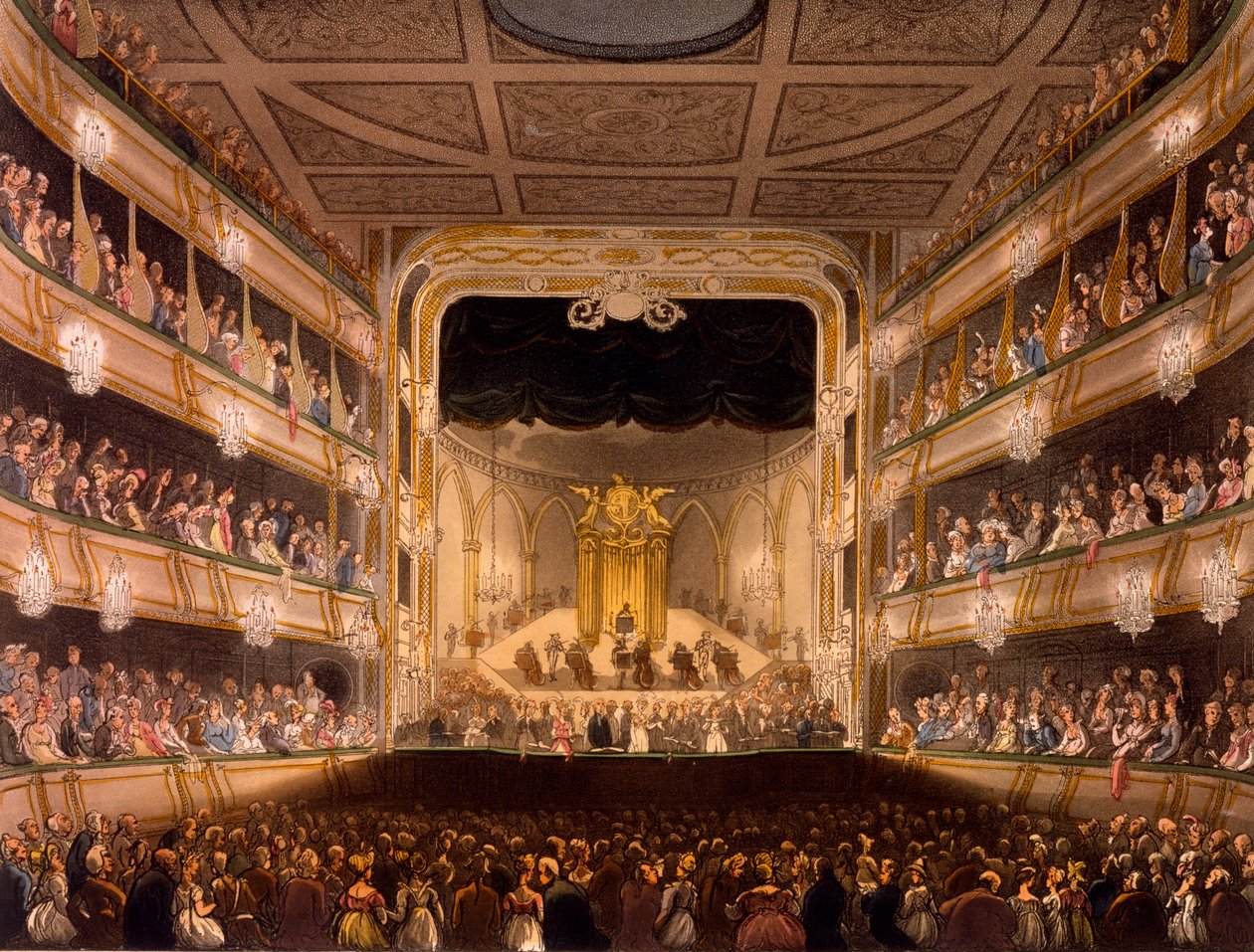 Covent Garden Theatre, Microcosm of London'dan R Ackermann, 1808 (el boyaması aquatint) by Pugin and Rowlandson