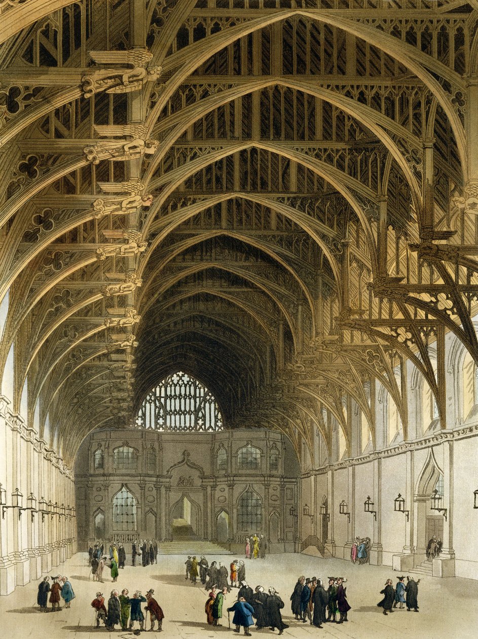 Westminster Hall, J. Bluck (fl.1791-1831) pub tarafından oyulmuş. R. Ackermann, 1809 (renkli aquatint) by Pugin and Rowlandson