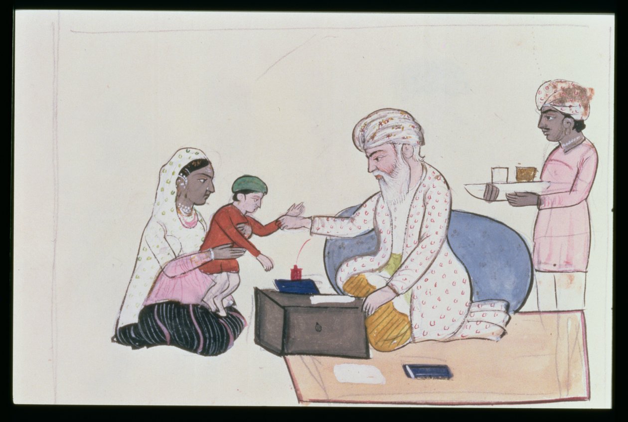 Bir Hastayı Muayene Eden Hintli Doktor, 1890 dolayları (kağıt üzerinde wc) by Punjabi School