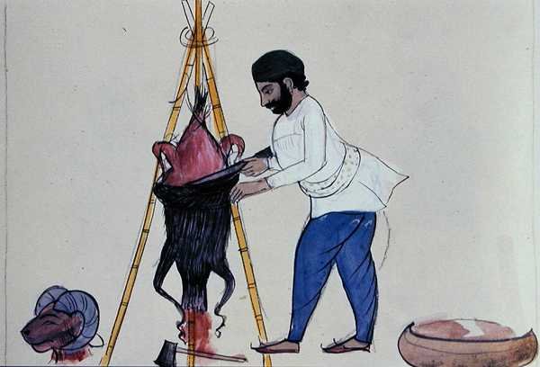 Kasap, c.1890 (kağıt üzerine sulu boya) by Punjabi School