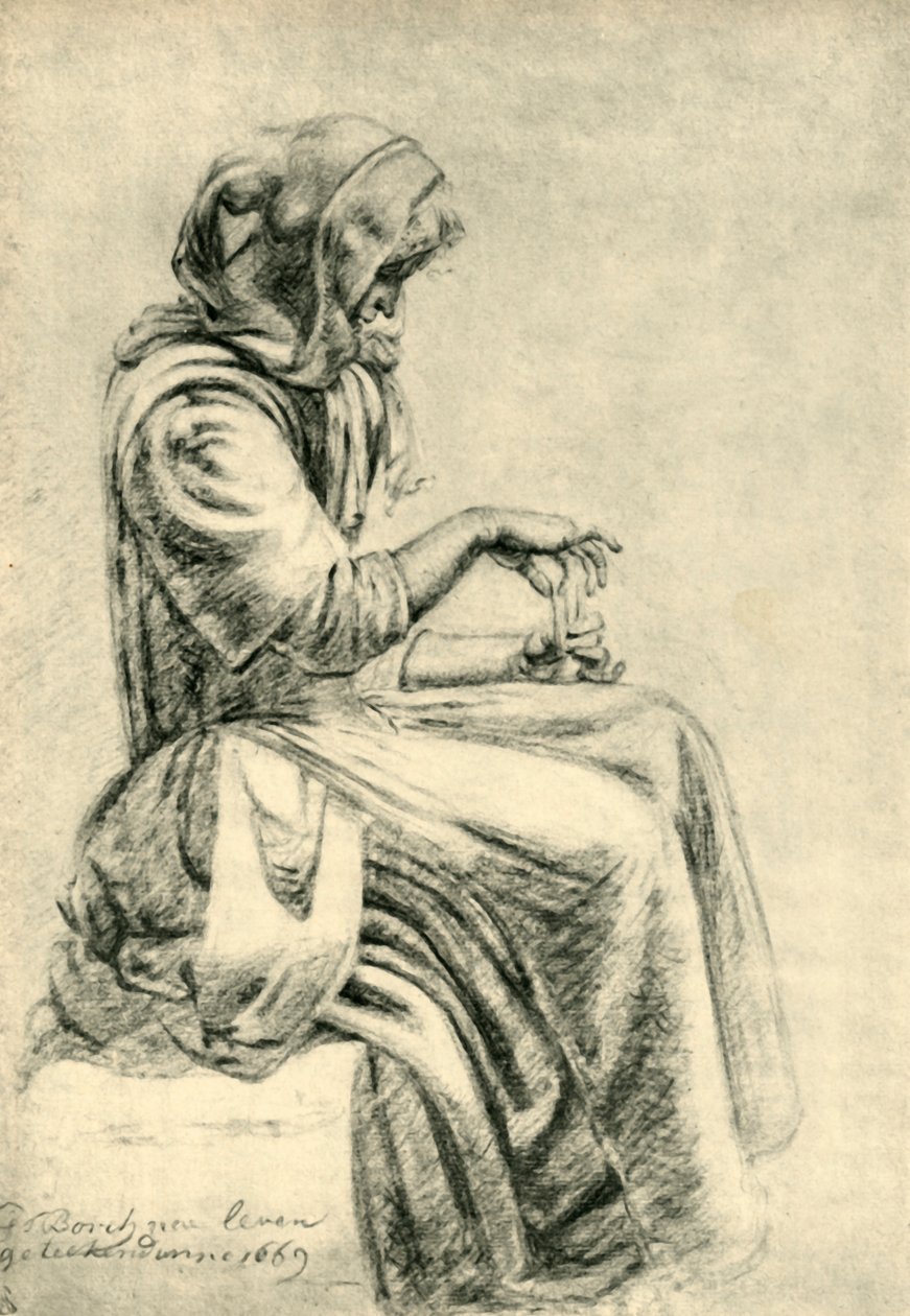 İskambil kağıtlarıyla oturan kadın, 1669, 1943. by Pupil of Gerard ter Borch II