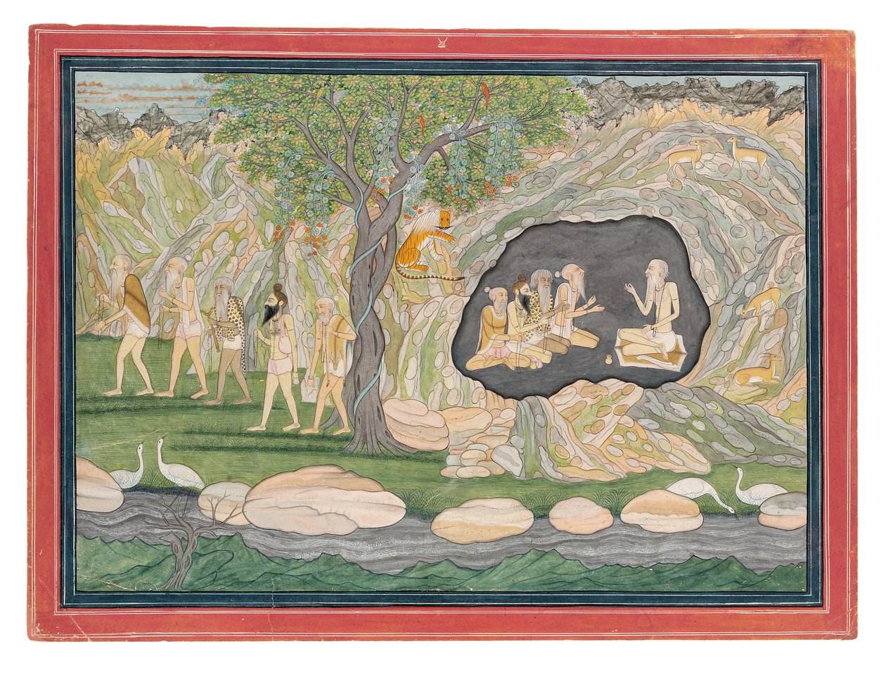 Beş Siddha Kailasha Dağlarına Giden Yolunu Yapıyor, c.1820 (kağıt üzerinde opak wc) by Purkhu