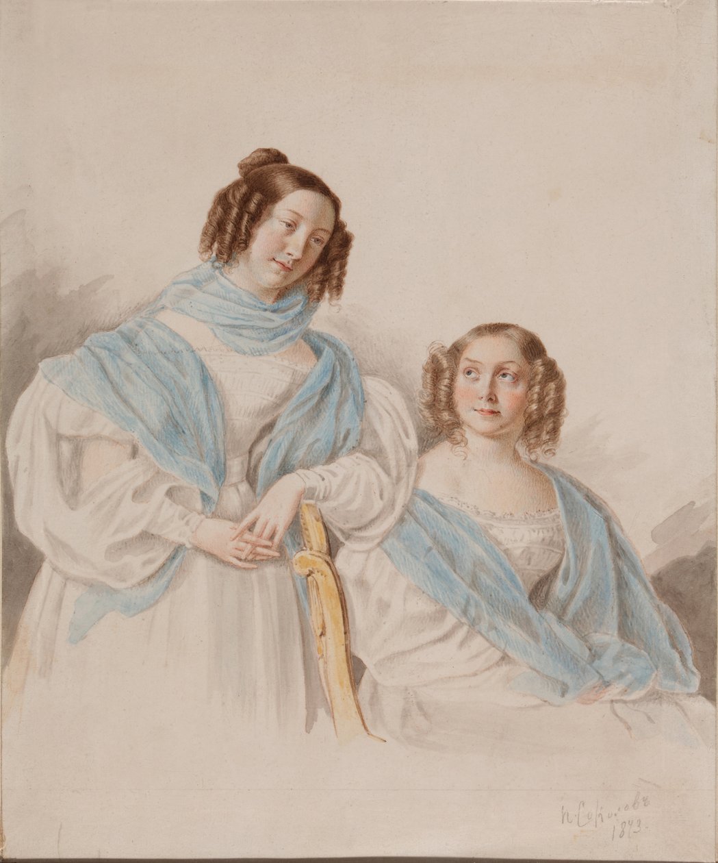 Kontes Kızkardeşlerin Portresi Antonina Dmitrievna 1813-1891 ve Lidia Dmitrievna 1815-1882 Blud by Pyotr Petrovich Sokolov
