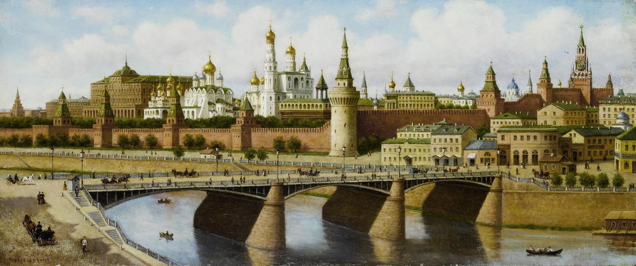 Moskvoretsky Köprüsü'nden Kremlin'in görünümü by Pjotr ​​​​Petrowitsch Wereschtschagin