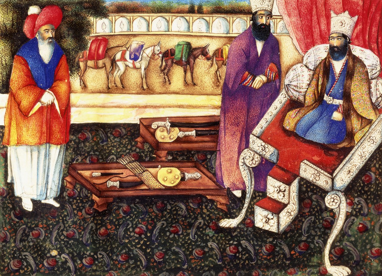 Süleyman Saba Kraliçesinden Hediye Alırken, 1863-4 dolayları by Qajar School