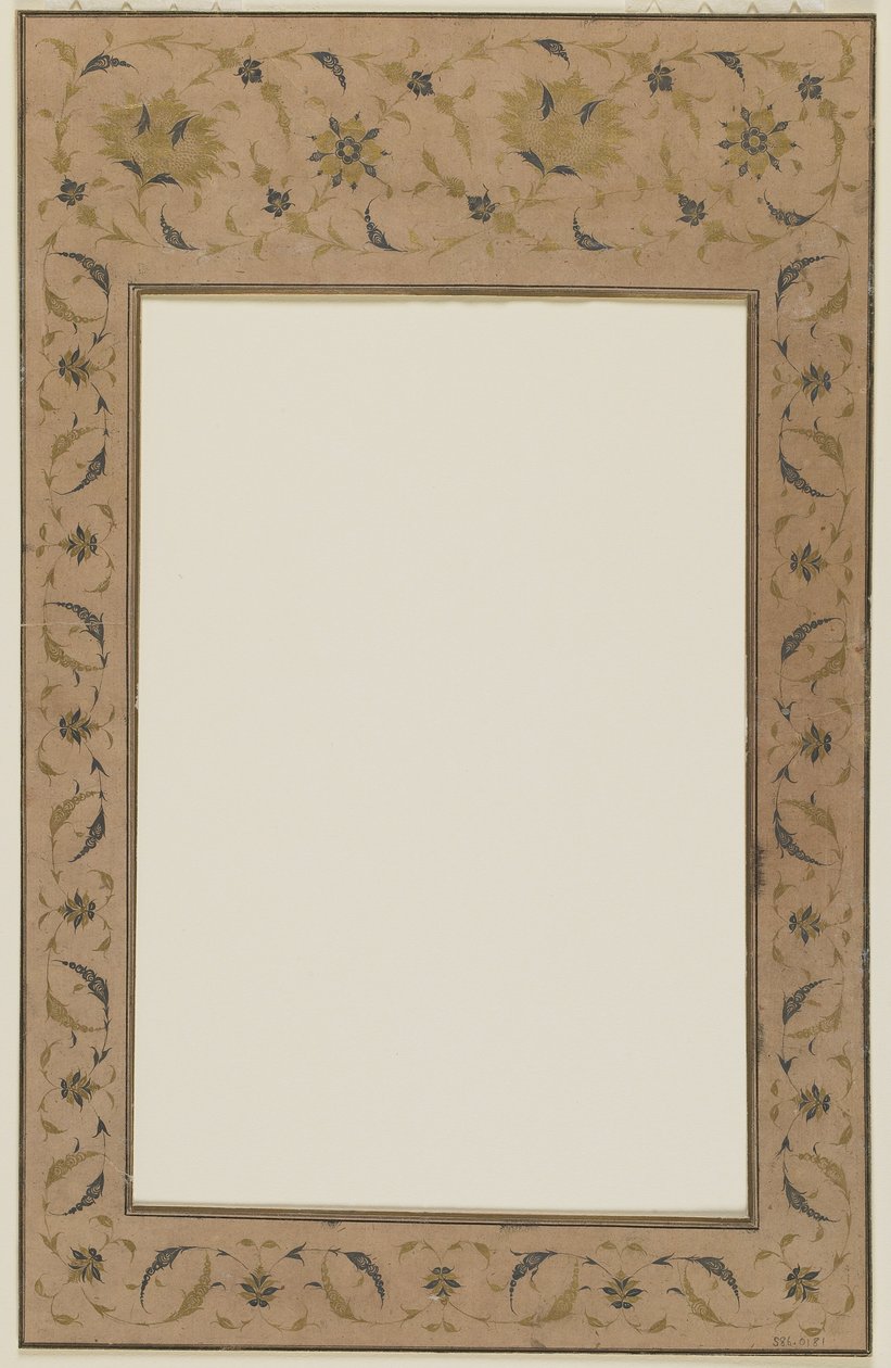 Çiçek motifli şablonlu el yazması bordür by Qajar School