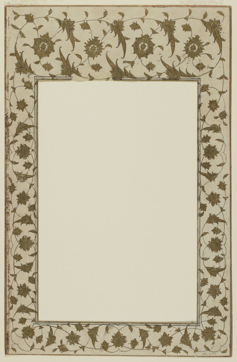 Çiçek motifli şablonlu el yazması bordür by Qajar School
