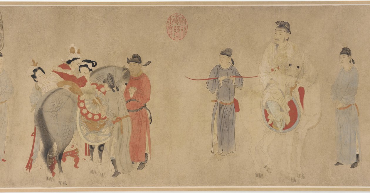 Bir At Binme Eşi Yang, Geç Yuan veya Erken Ming Hanedanlığı (kağıt üzerinde mürekkep ve renk) by Qian Xuan